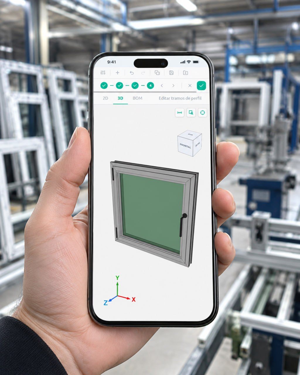 Configurador 3D de una ventana practicable en el móvil, a pie de taller