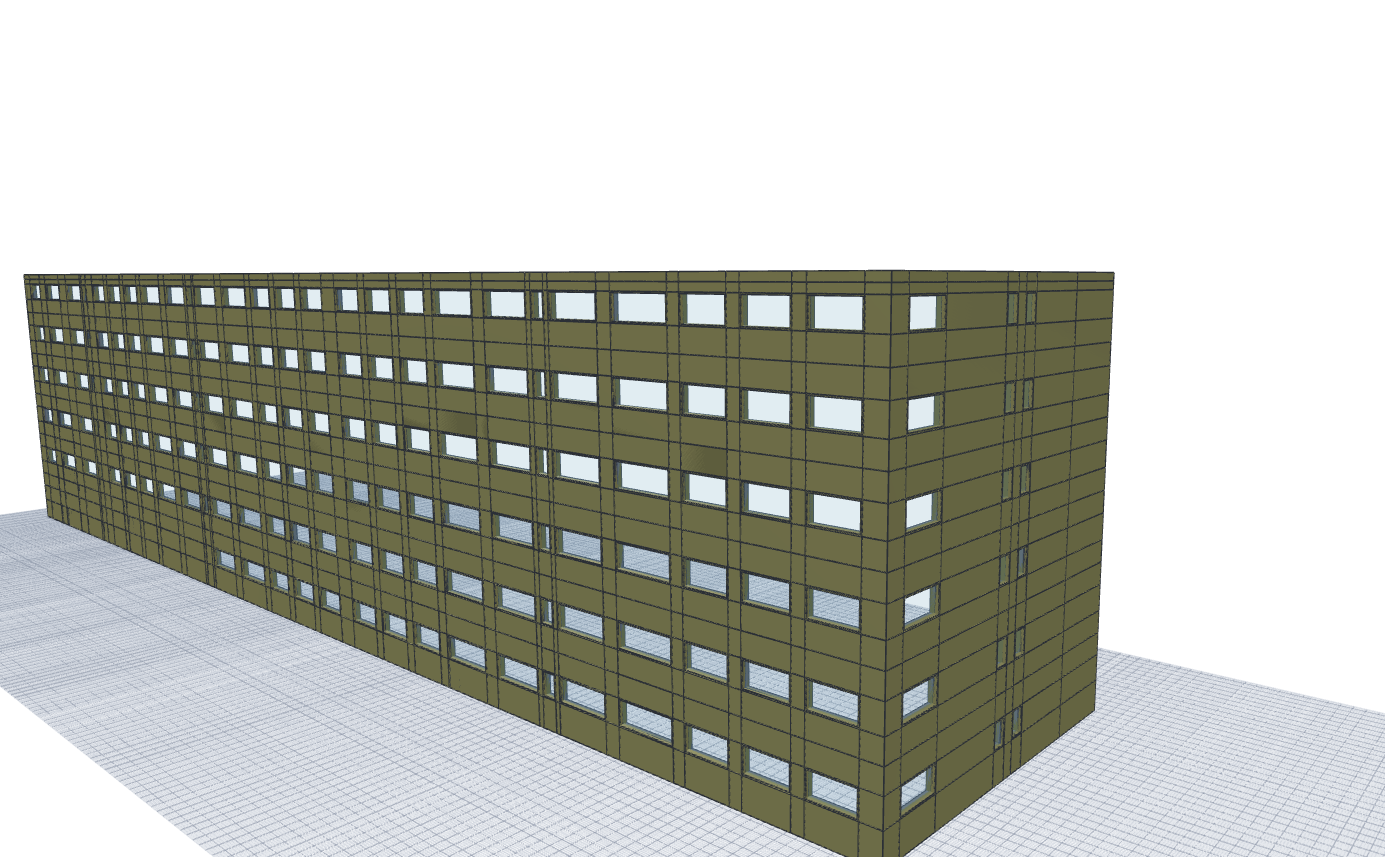 Edificio completo revestido con fachada ventilada en el editor enCLAD