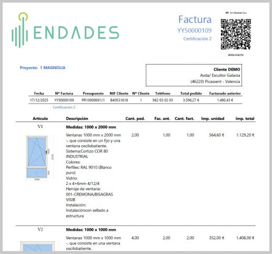 Factura ENBLAU Lite con QR Verifactu