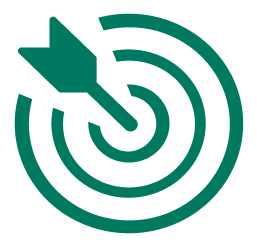 Icono de una flecha en el centro de una diana para optimización, para asemejar la idea de acierto que es optimizar para sacar rendimiento a tu proyecto